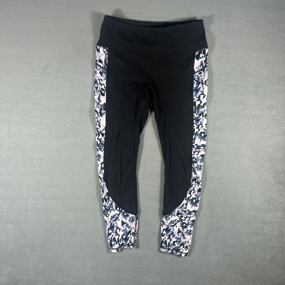 Gaiam Women's Black Purple Blue Patterned Activewear Leggings Pants Size M
